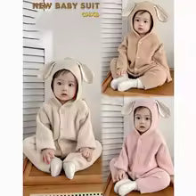 Pyjama bebe fille et garcon orielles de lapin camel beig eet rose