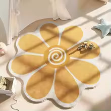 Tapis rond doré fleurs