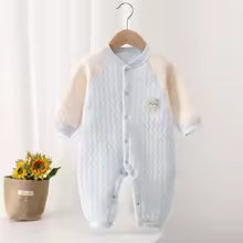 Pyjama bébé fille garçon bleu manche crème