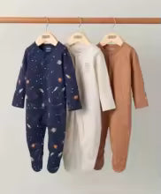 Lot pyjama 3 un bleu marine un beige unis et un cuivré petite étoile